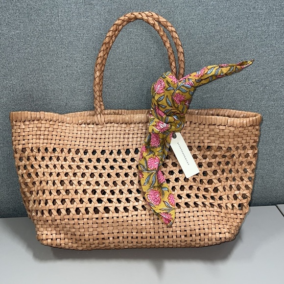 NWT Anthropologie Shira Woven Leather Tote Bag - Picture 7 of 15